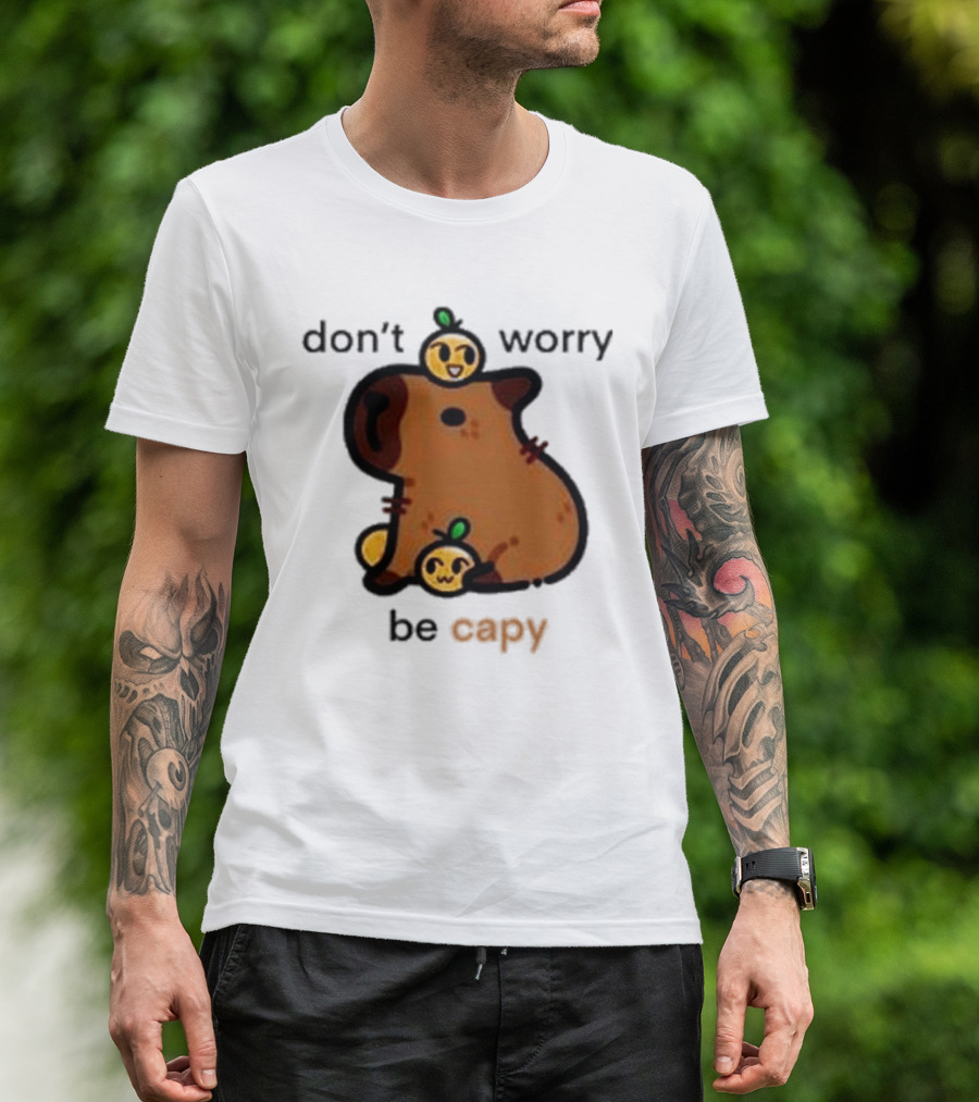 Eveoart Don’t Worry Be Capy Cute Capybara With Fruit Companions T-Shirt