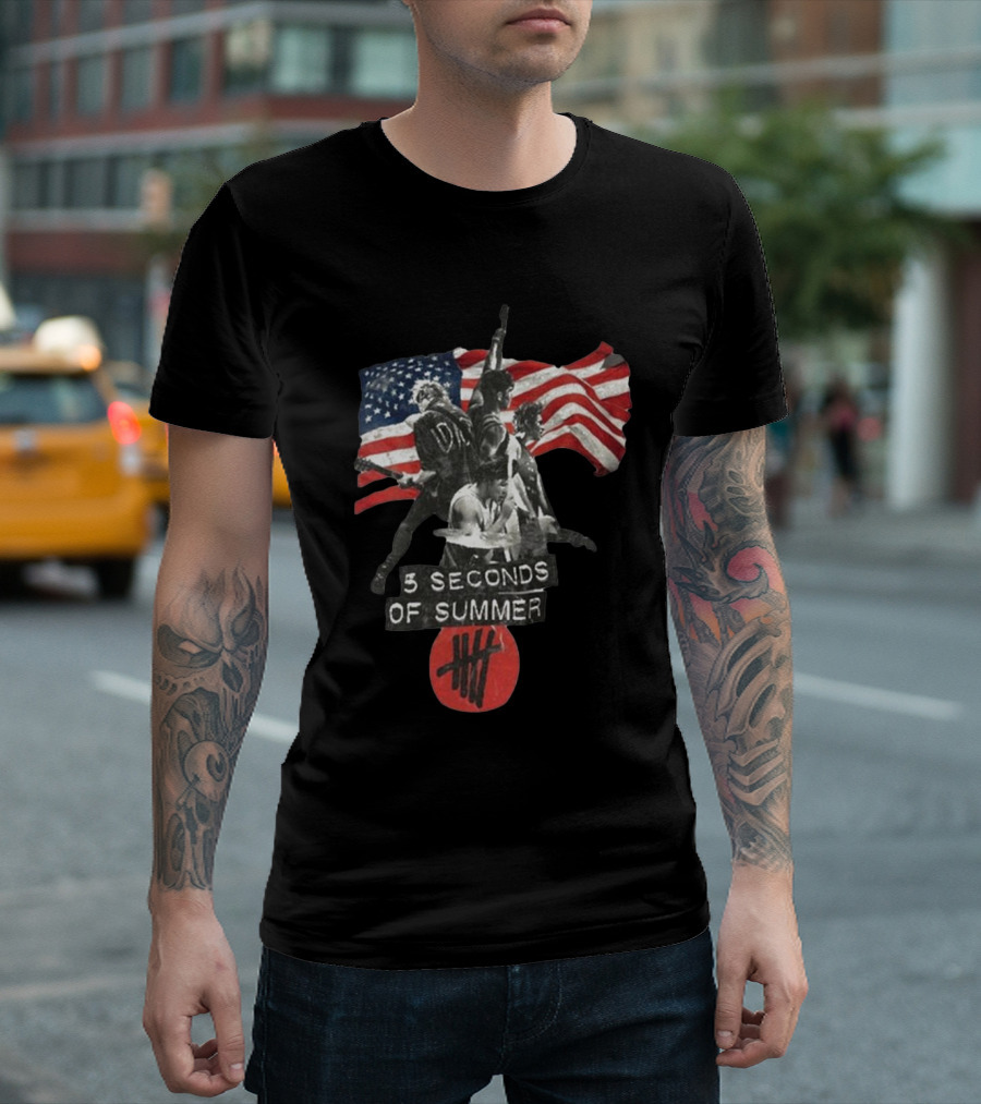 5 Seconds Of Summer American Band with Flag and Tally T-Shirt