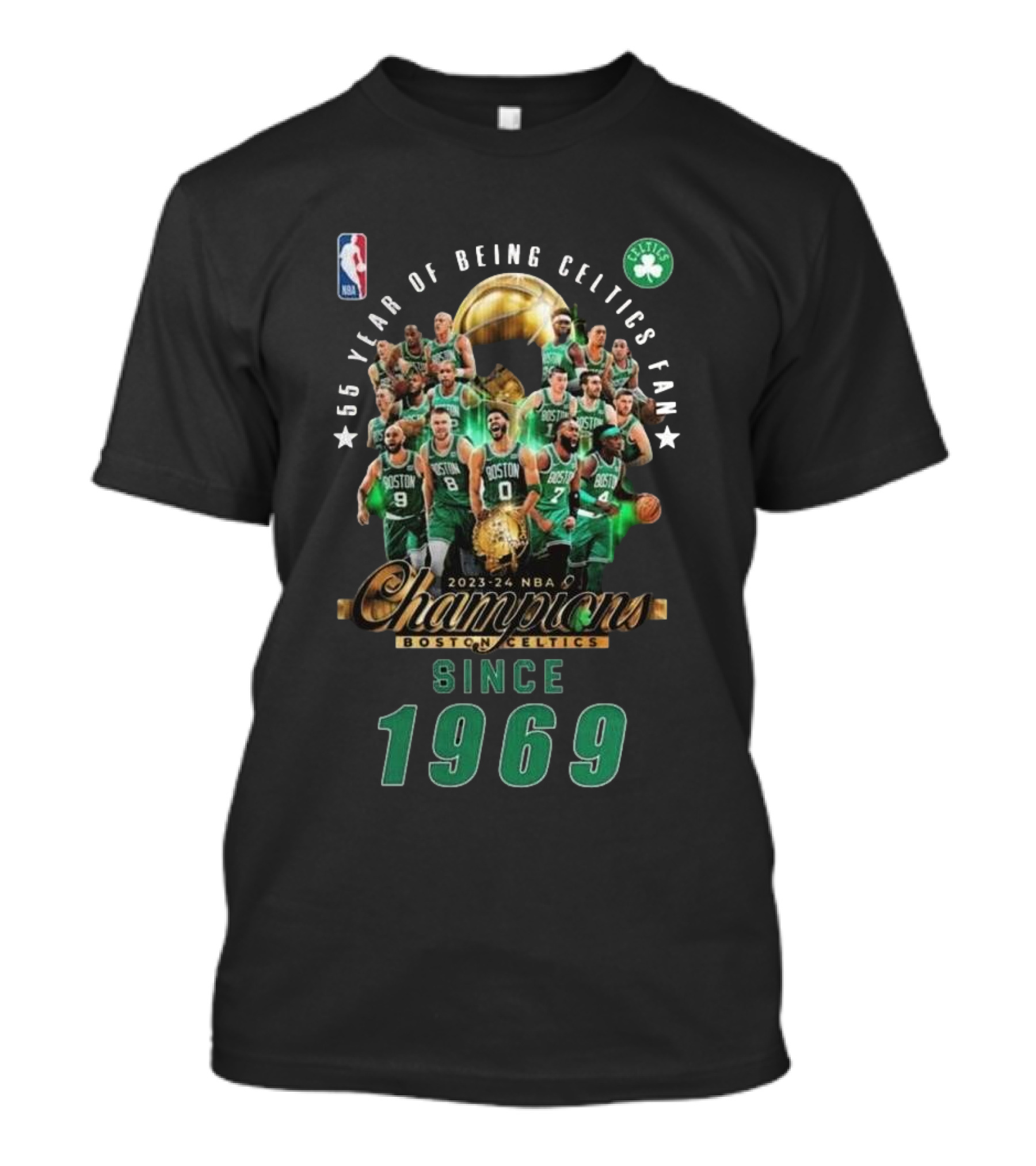 55 Years Of Being Celtics Fan 2023-24 NBA Champions Boston Celtics Since 1969 T-Shirt