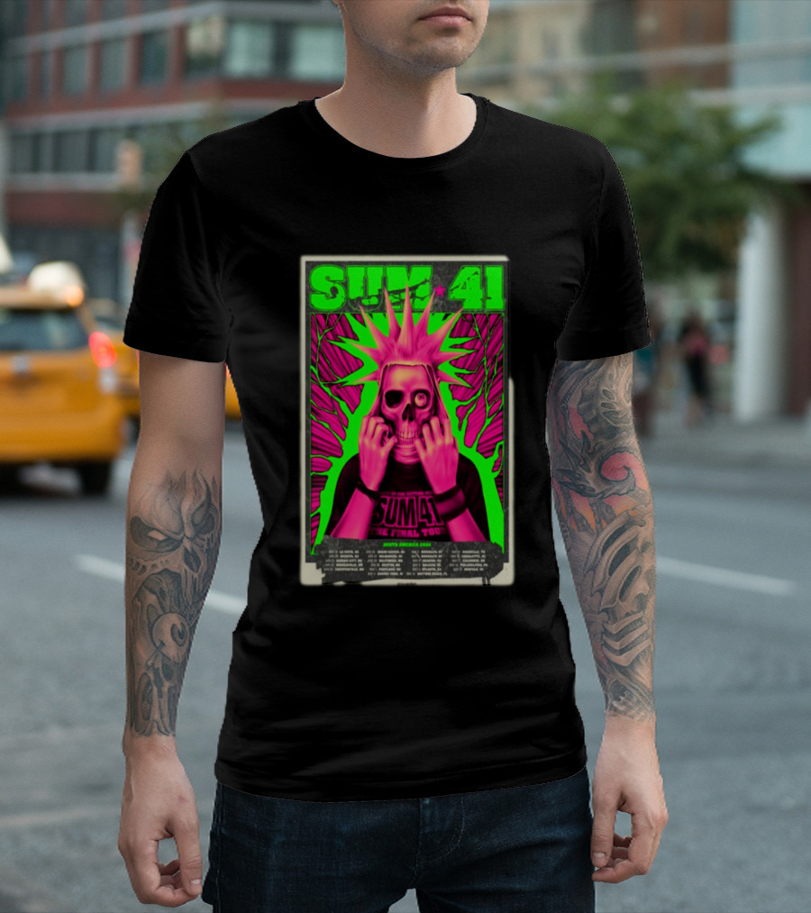 SUM 41 The Final Tour Setting Sum North America 2024 Neon Skull Punk T-Shirt