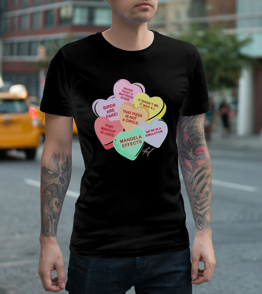Shane Dawson Conspiracy Hearts Birds Are Fake Mandela Effects Simulation Pizza AI T-Shirt