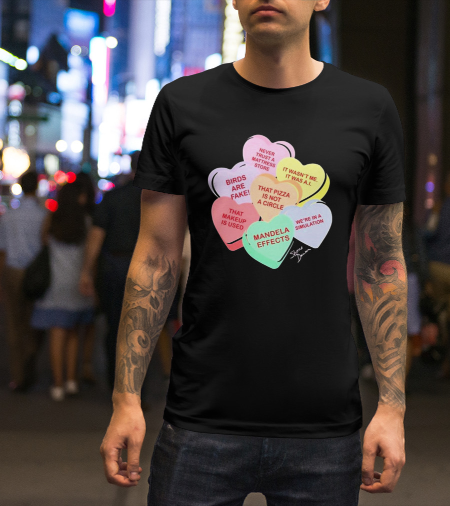 Shane Dawson Conspiracy Hearts Birds Are Fake Mandela Effects Simulation Pizza AI T-Shirt