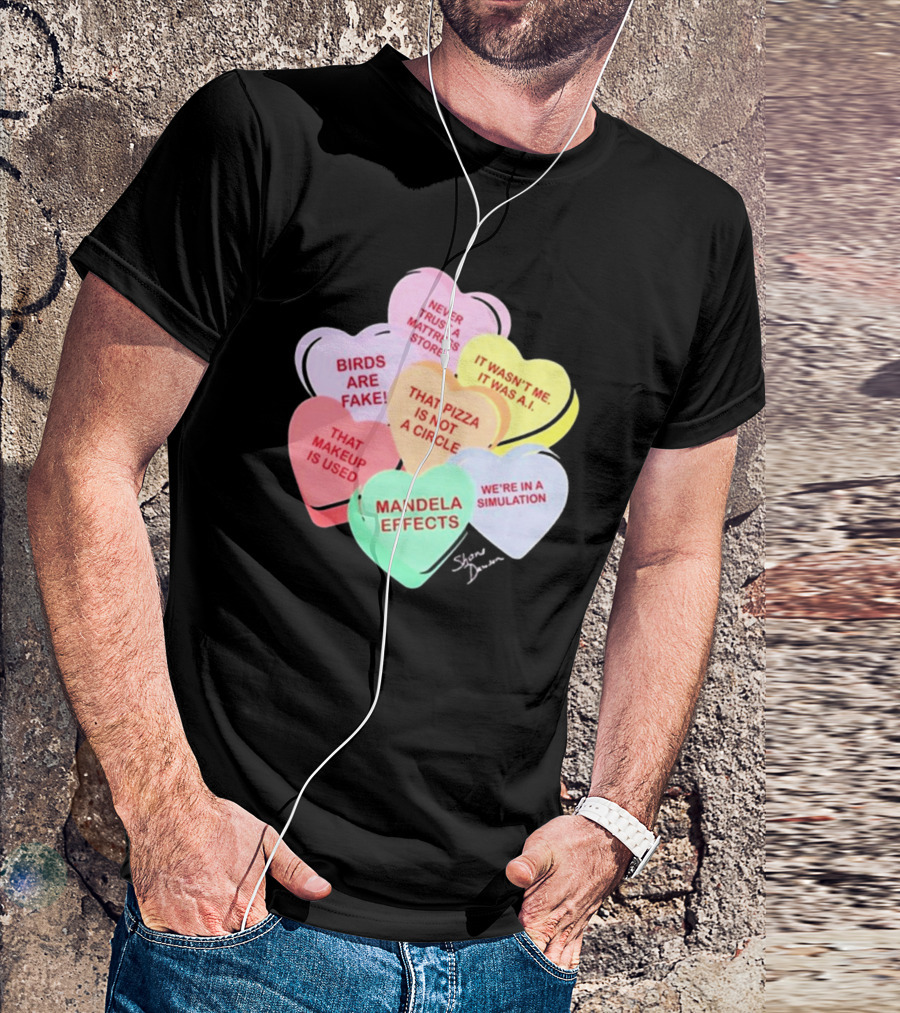 Shane Dawson Conspiracy Hearts Birds Are Fake Mandela Effects Simulation Pizza AI T-Shirt