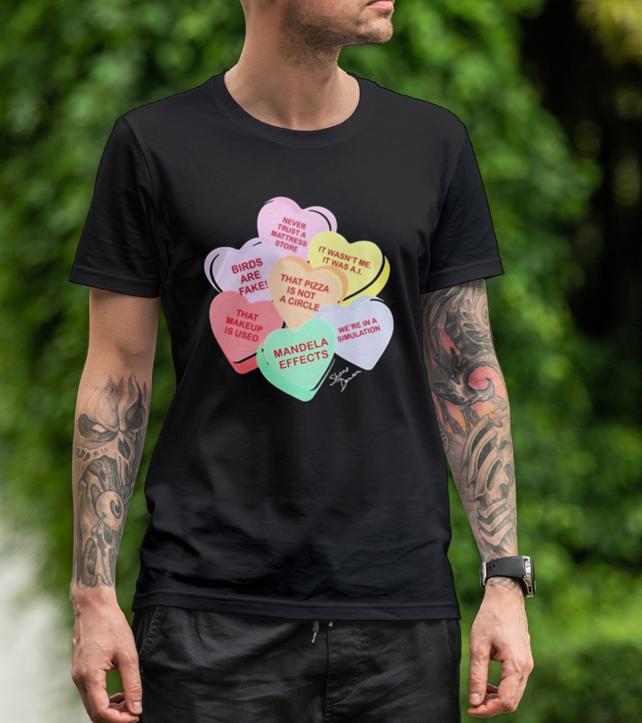 Shane Dawson Conspiracy Hearts Birds Are Fake Mandela Effects Simulation Pizza AI T-Shirt