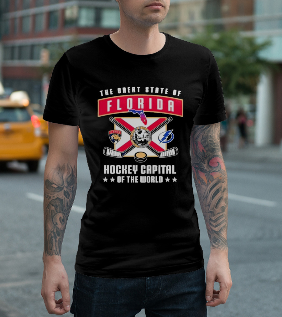 The Great State of Florida Hockey Capital of the World Tampa Bay Lightning Florida Panthers T-Shirt