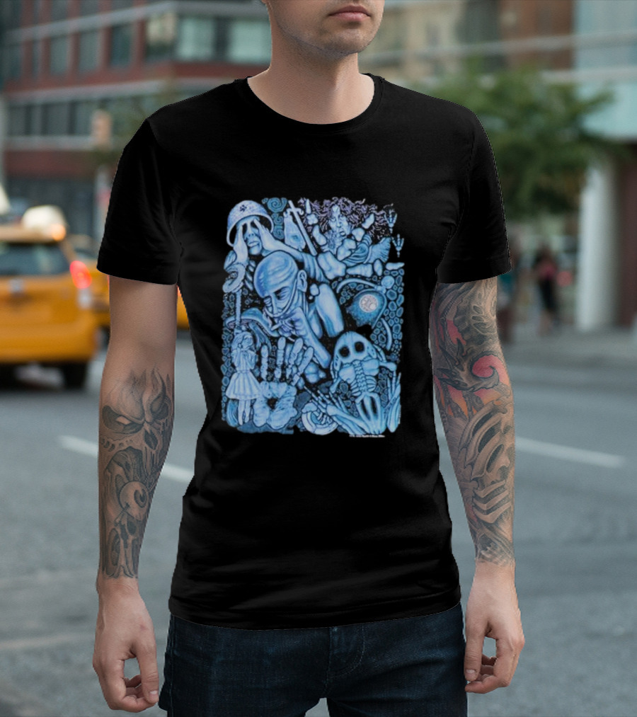 Alice In Chains 1993 Tour Surreal Blue Skeleton T-Shirt