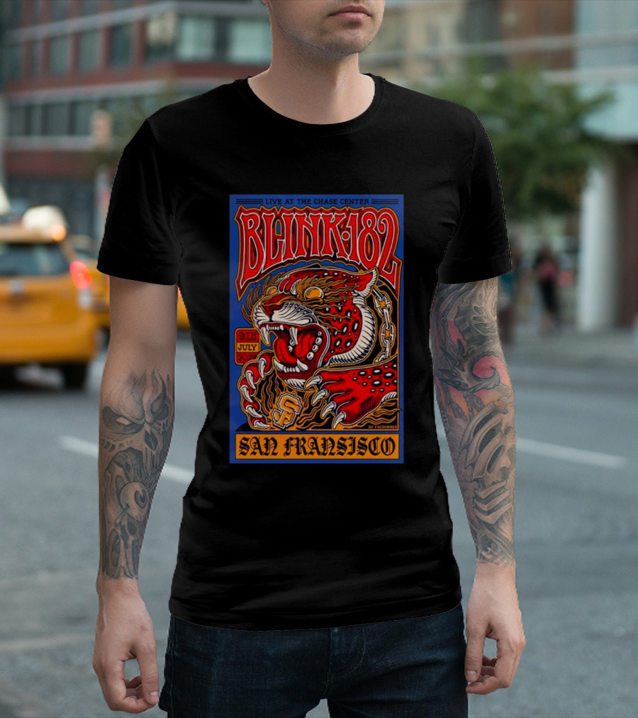 Blink 182 Live at the Chase Center San Francisco 9th July 2024 Tiger T-Shirt