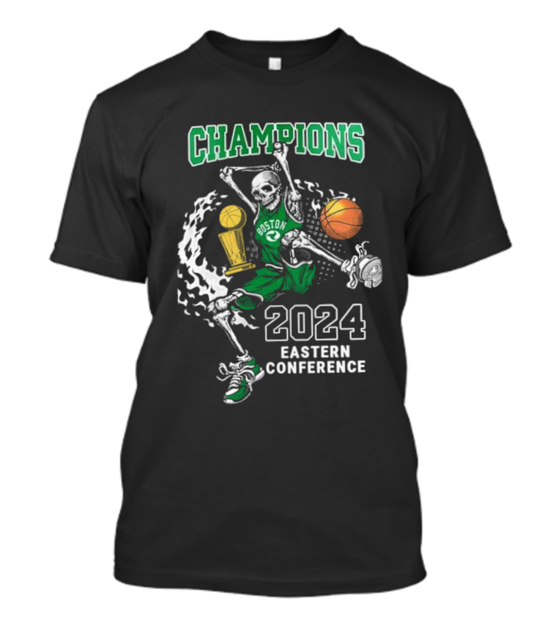 Boston Celtics Champions 2024 Eastern Conference Skeleton Basketball Trophy T-Shirt