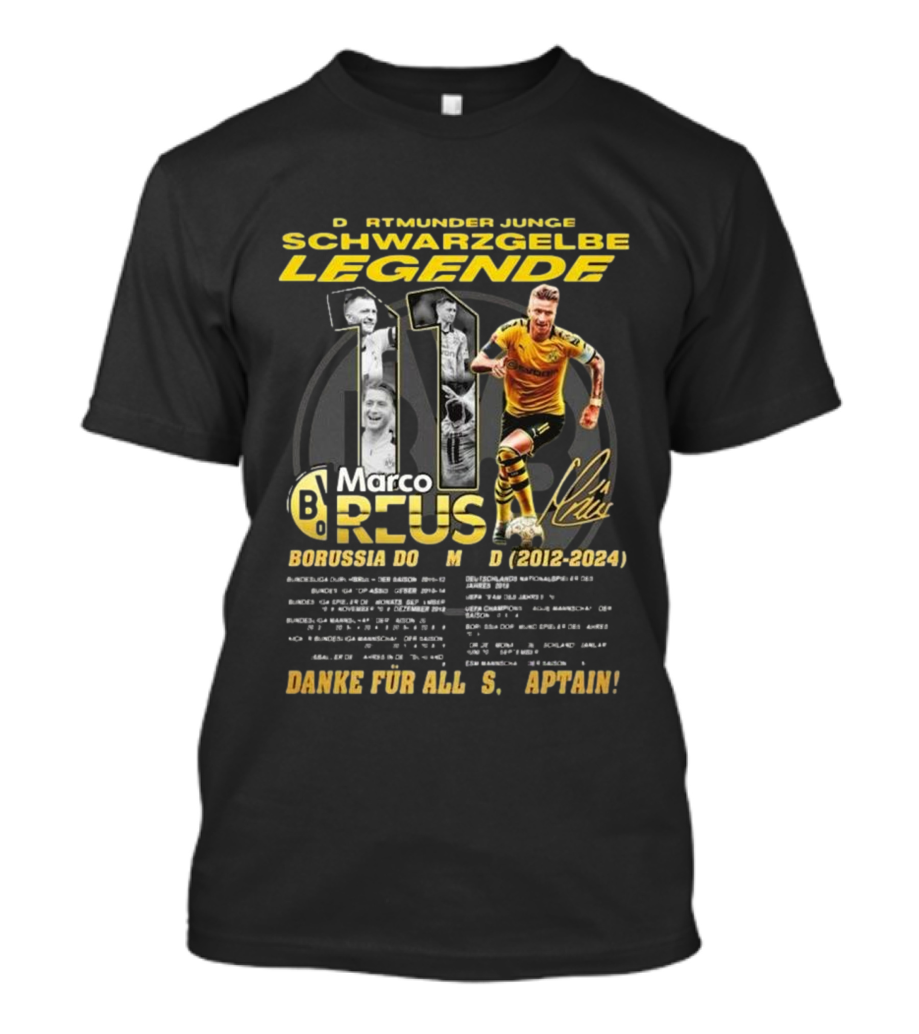 Dortmunder Junge Schwarzgelbe Legende Marco Reus Borussia Dortmund 2012-2024 Danke Für Alles Captain Signature T-Shirt