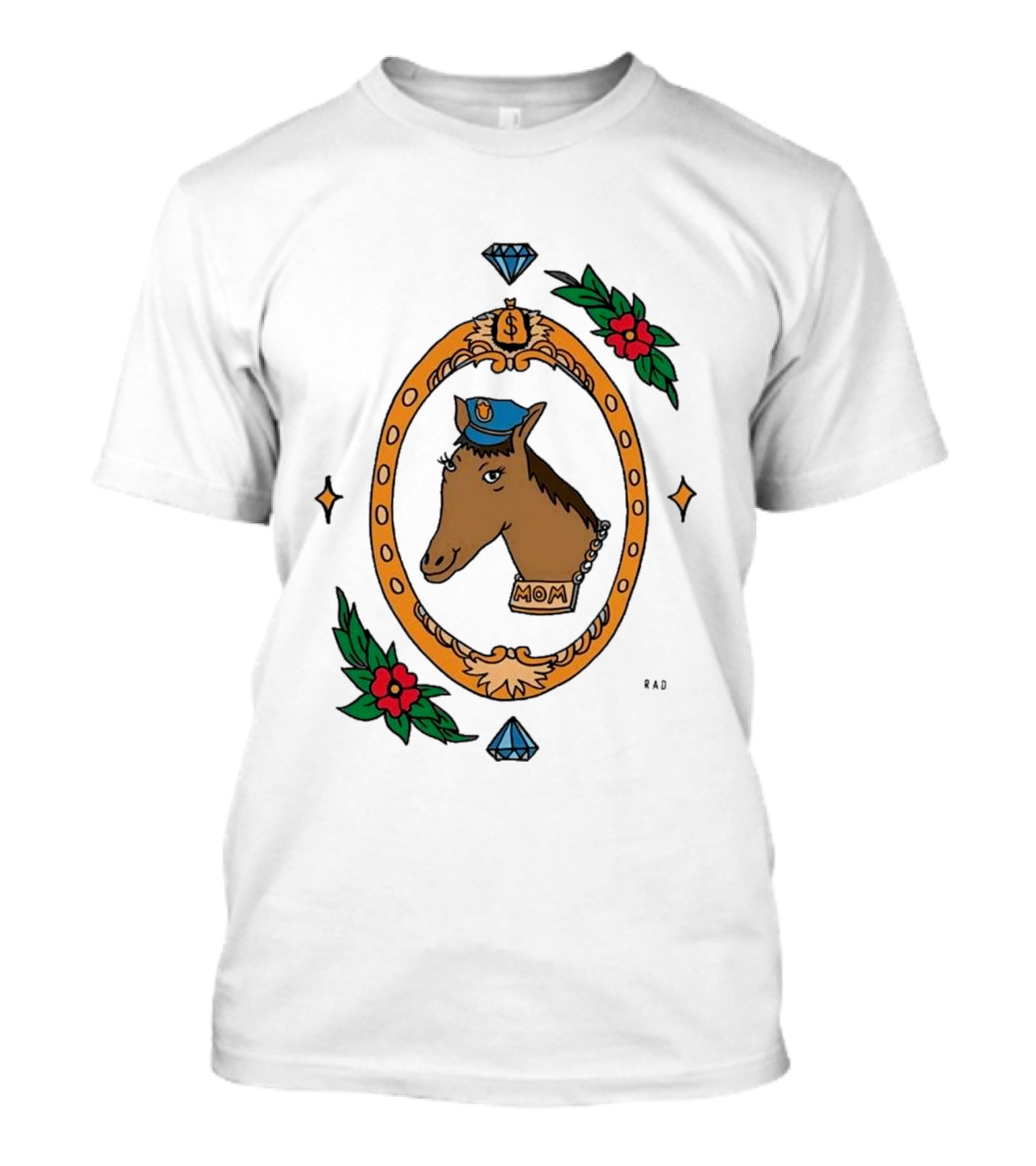Horse Cop Mom Floral Badge With Diamonds T-Shirt