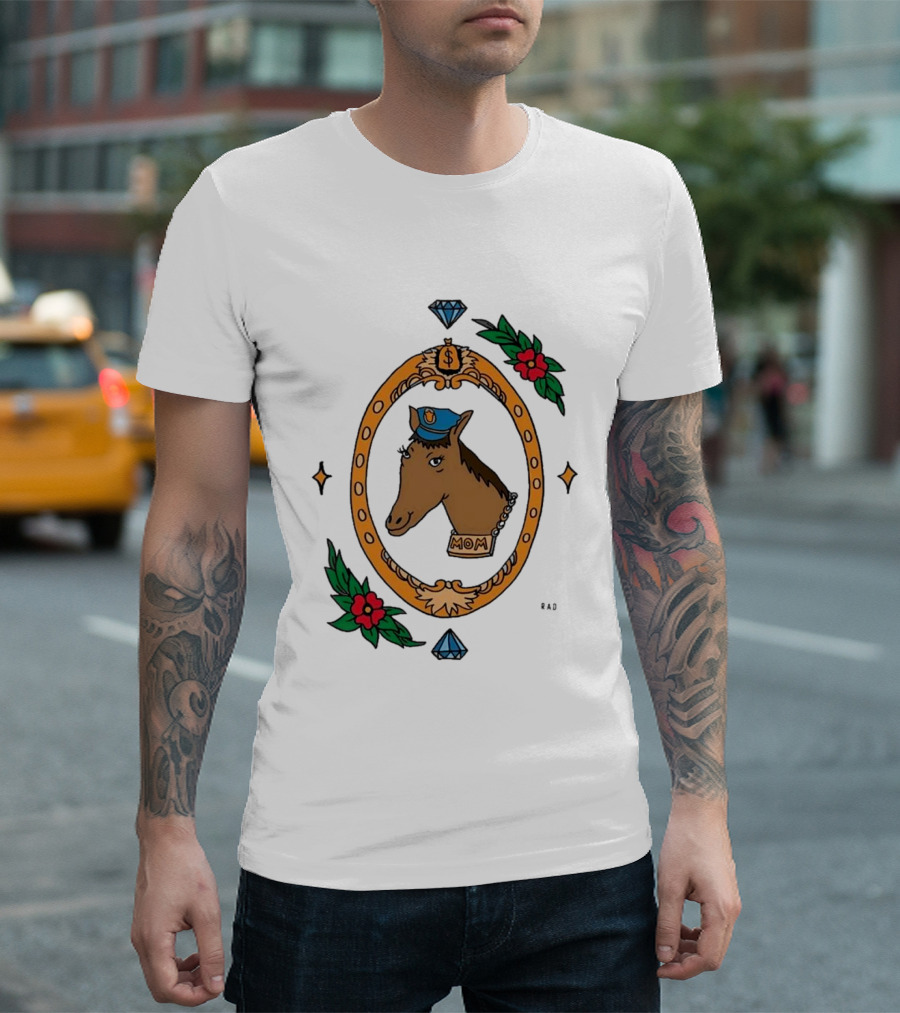 Horse Cop Mom Floral Badge With Diamonds T-Shirt