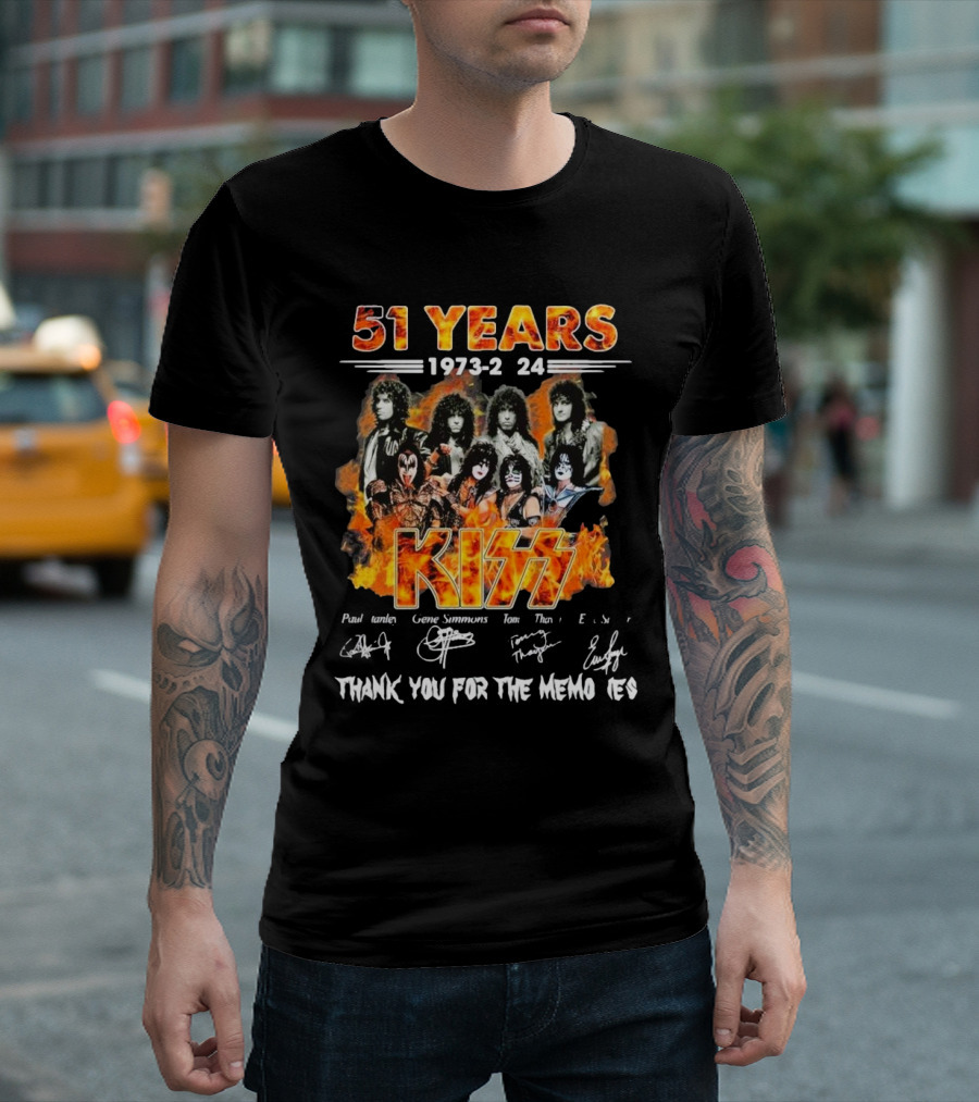 KISS 51 Years 1973-2024 Thank You For The Memories Paul Gene Simmons Tom Signatures T-Shirt