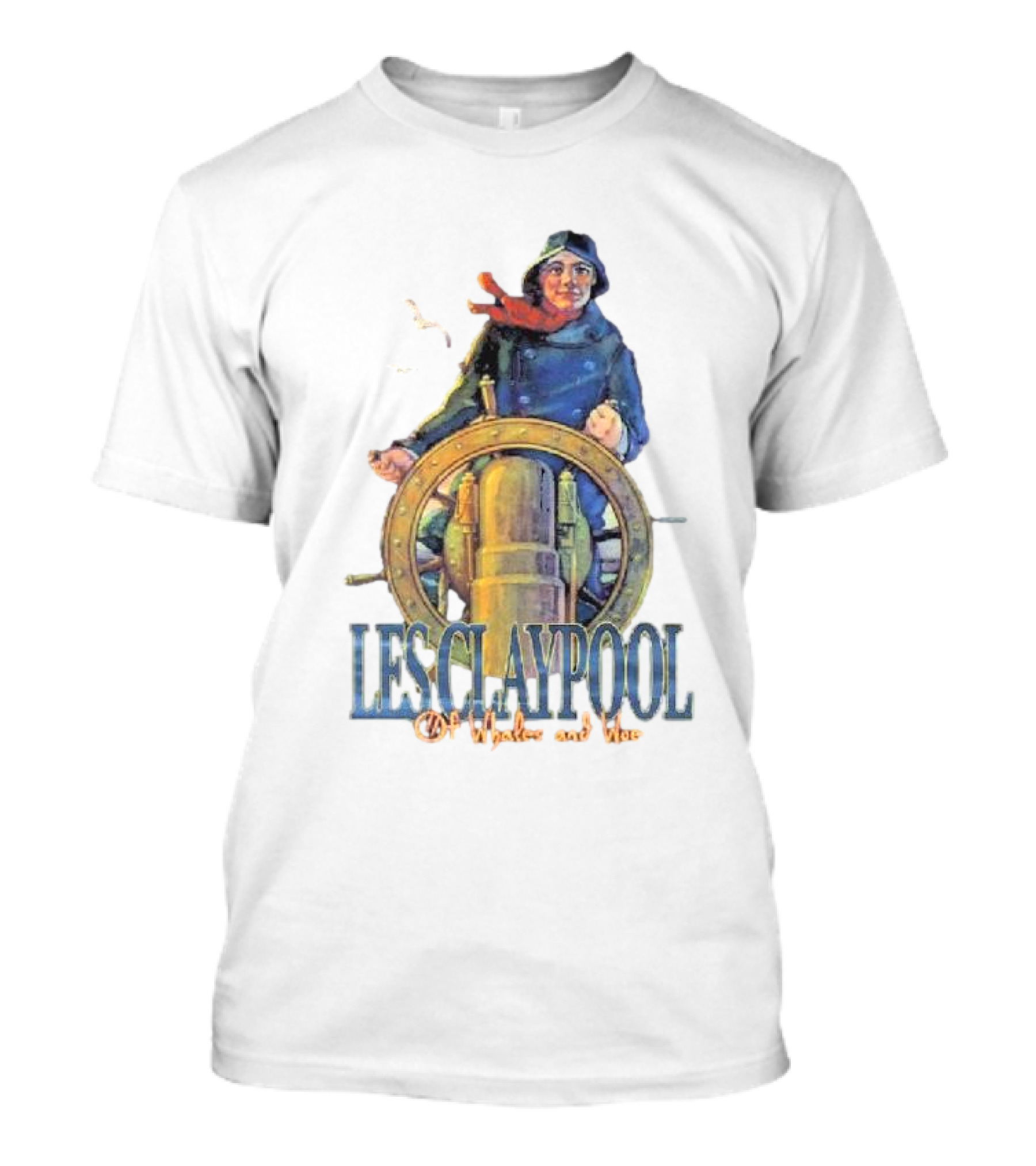 Les Claypool Of Whales And Woe Maritime Adventure Steering Wheel And Seagulls T-Shirt