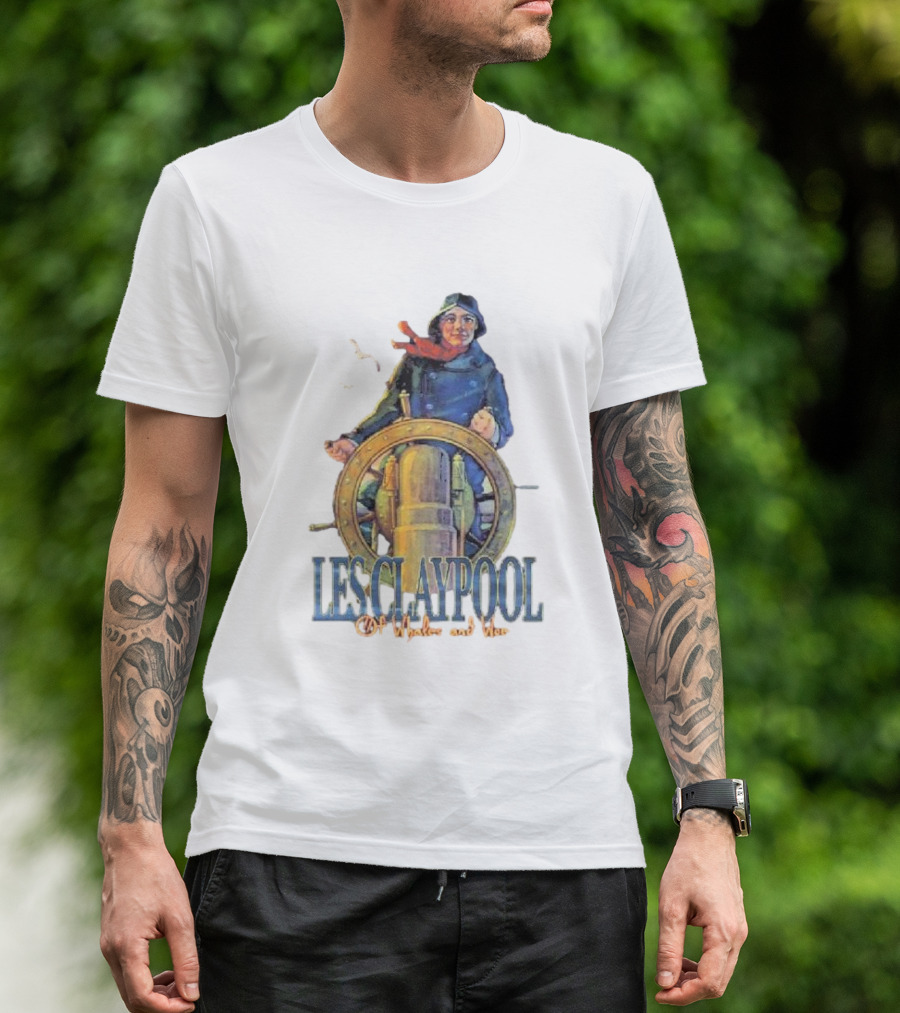 Les Claypool Of Whales And Woe Maritime Adventure Steering Wheel And Seagulls T-Shirt