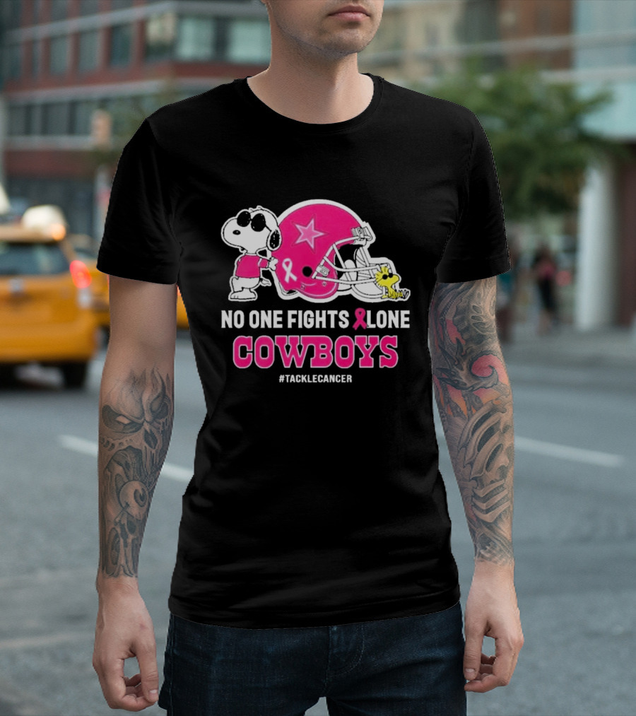 Snoopy and Woodstock No One Fights Alone Cowboys #TackleCancer T-Shirt