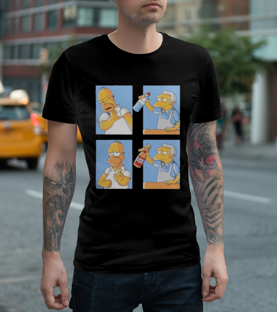 Homer And Moe No Yes Panel With Drink Bottles T-Shirt