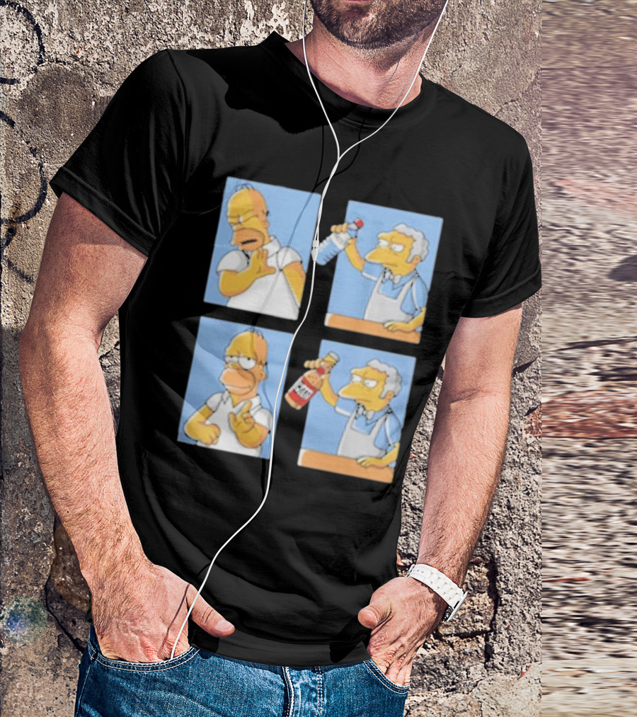 Homer And Moe No Yes Panel With Drink Bottles T-Shirt