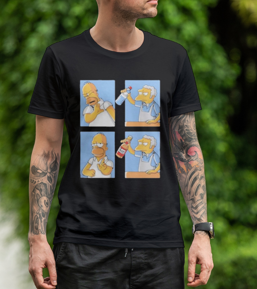 Homer And Moe No Yes Panel With Drink Bottles T-Shirt