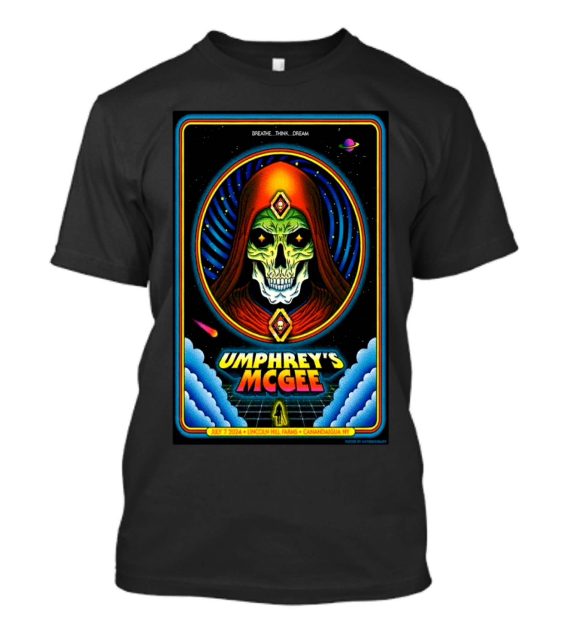 Umphrey's McGee July 7 2004 Skeleton Space Art Lincoln Hill Farms Canandaigua NY T-Shirt