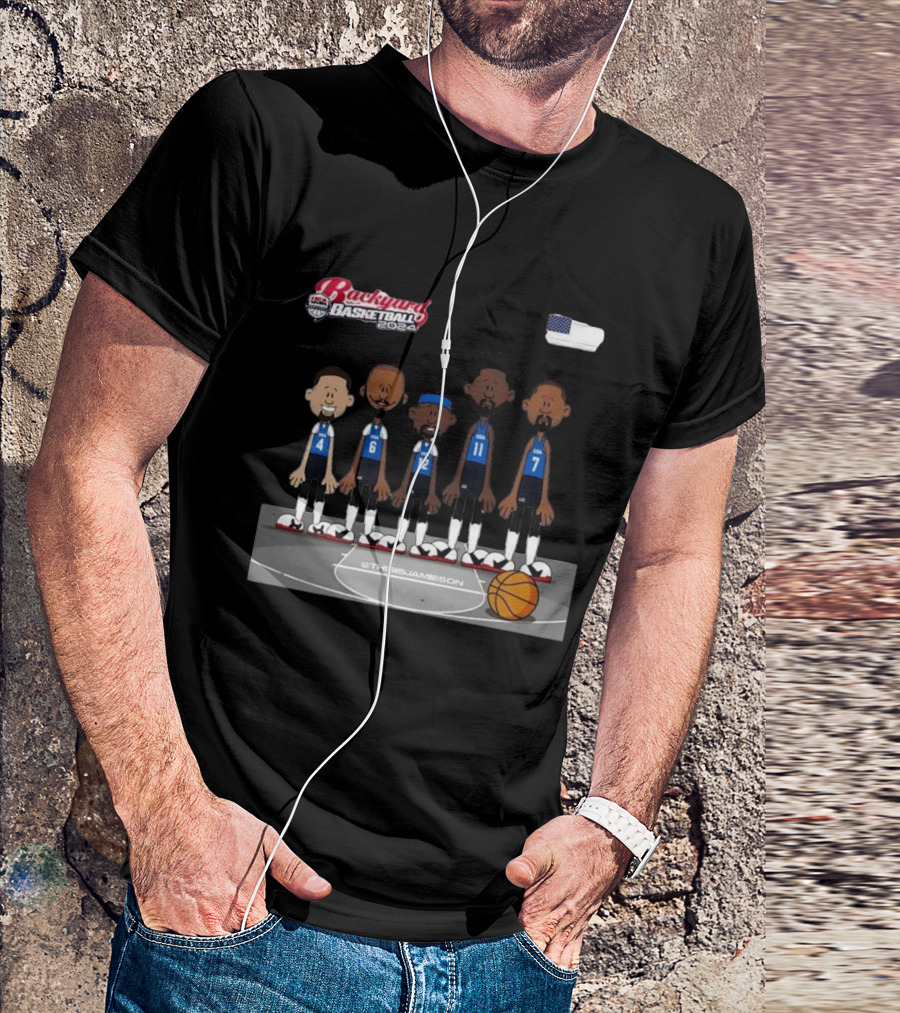 Usa Men’s Basketball Backyard Basketball 2024 @thisisjameson Retro Cartoon Team Lineup T-Shirt