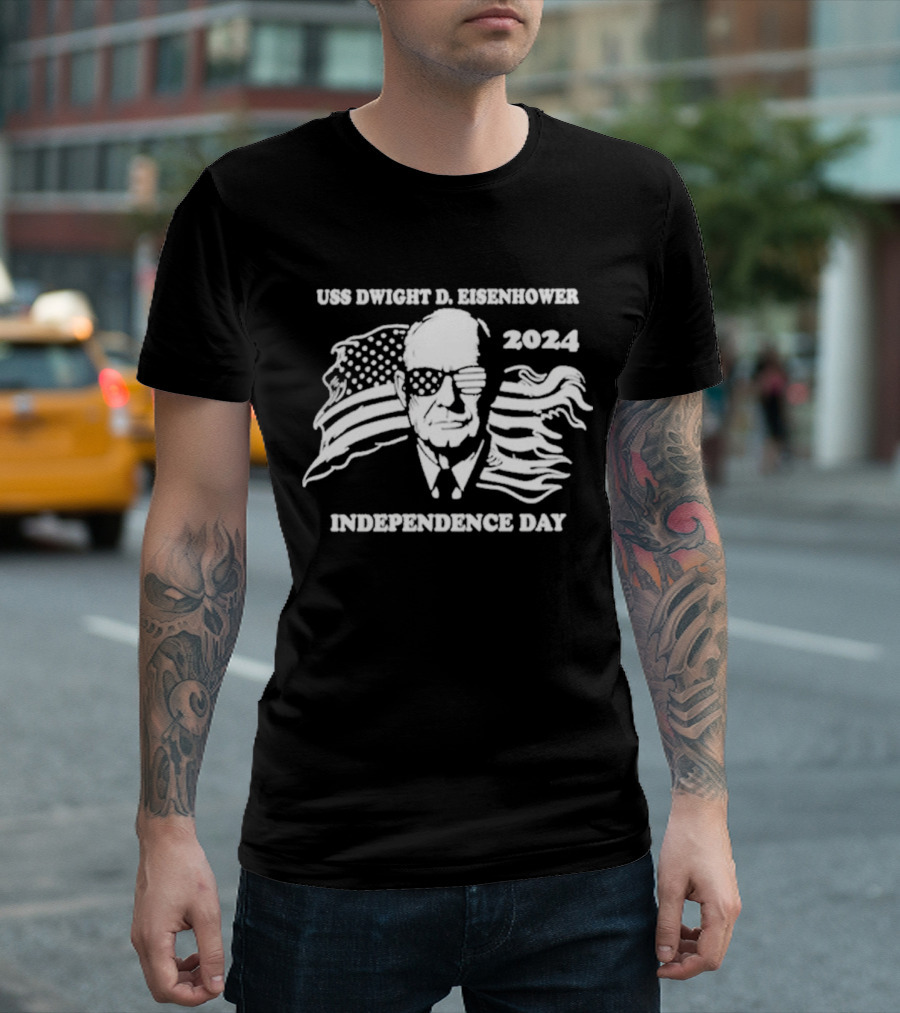 USS Dwight D. Eisenhower 2024 Independence Day Patriotic American Flag Glasses T-Shirt
