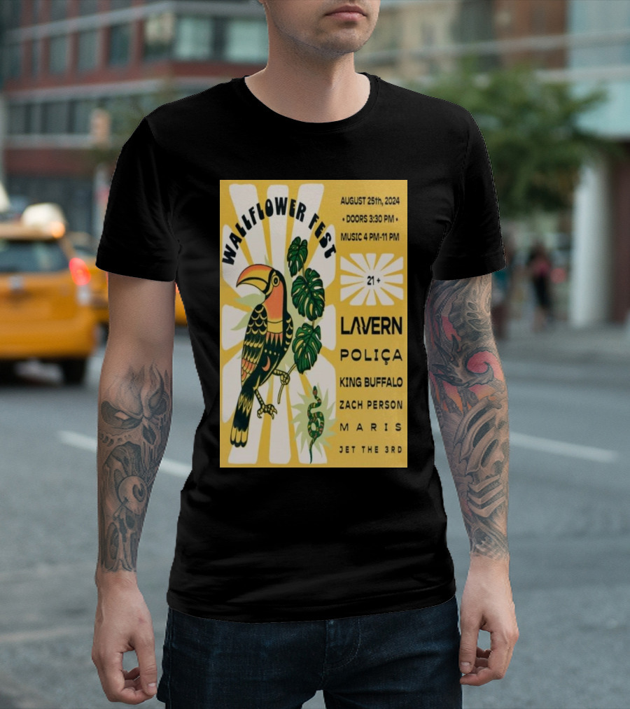 Wallflower Fest August 25th 2024 Burlington Featuring Lavern Poliça King Buffalo Zach Person Maris Jet the 3rd T-Shirt