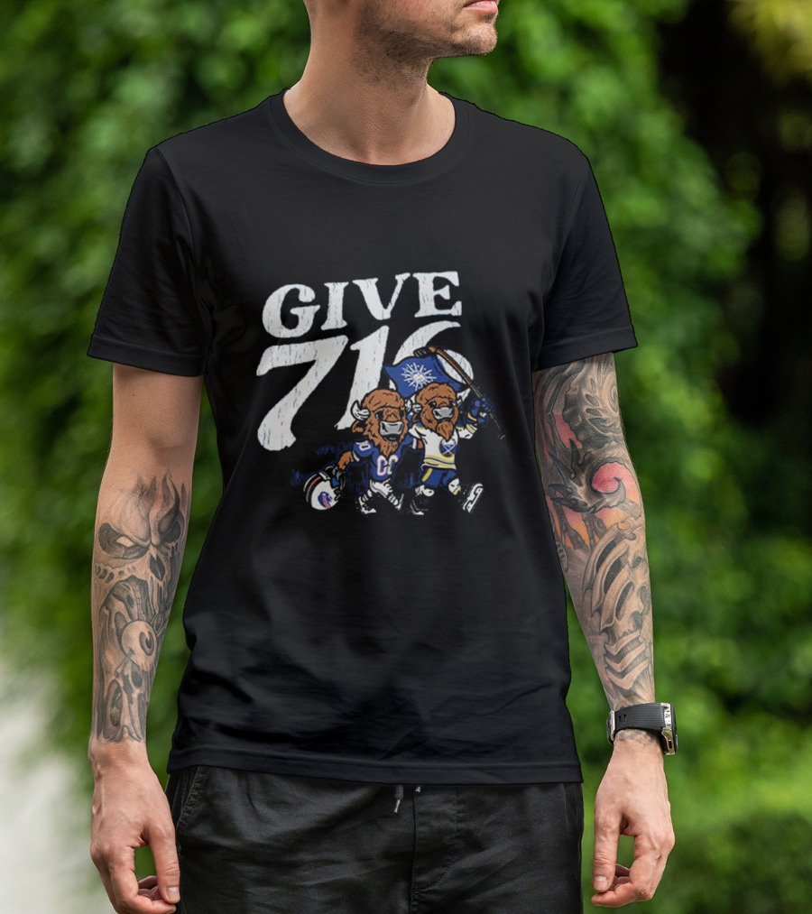 Buffalo Bills Sabres Give 716 Bison Characters Football Hockey Flag T-Shirt
