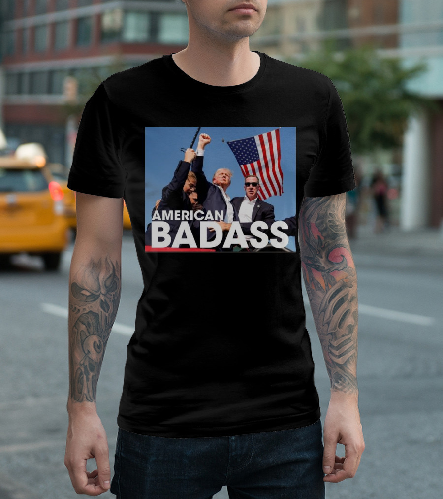 American Badass Trump 2024 Flag Fight T-Shirt