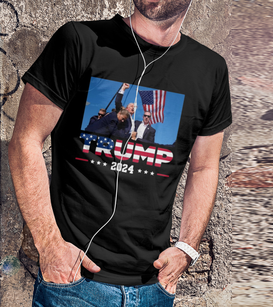 Trump 2024 Patriotic Election Rally With American Flag And Security Team T-Shirt