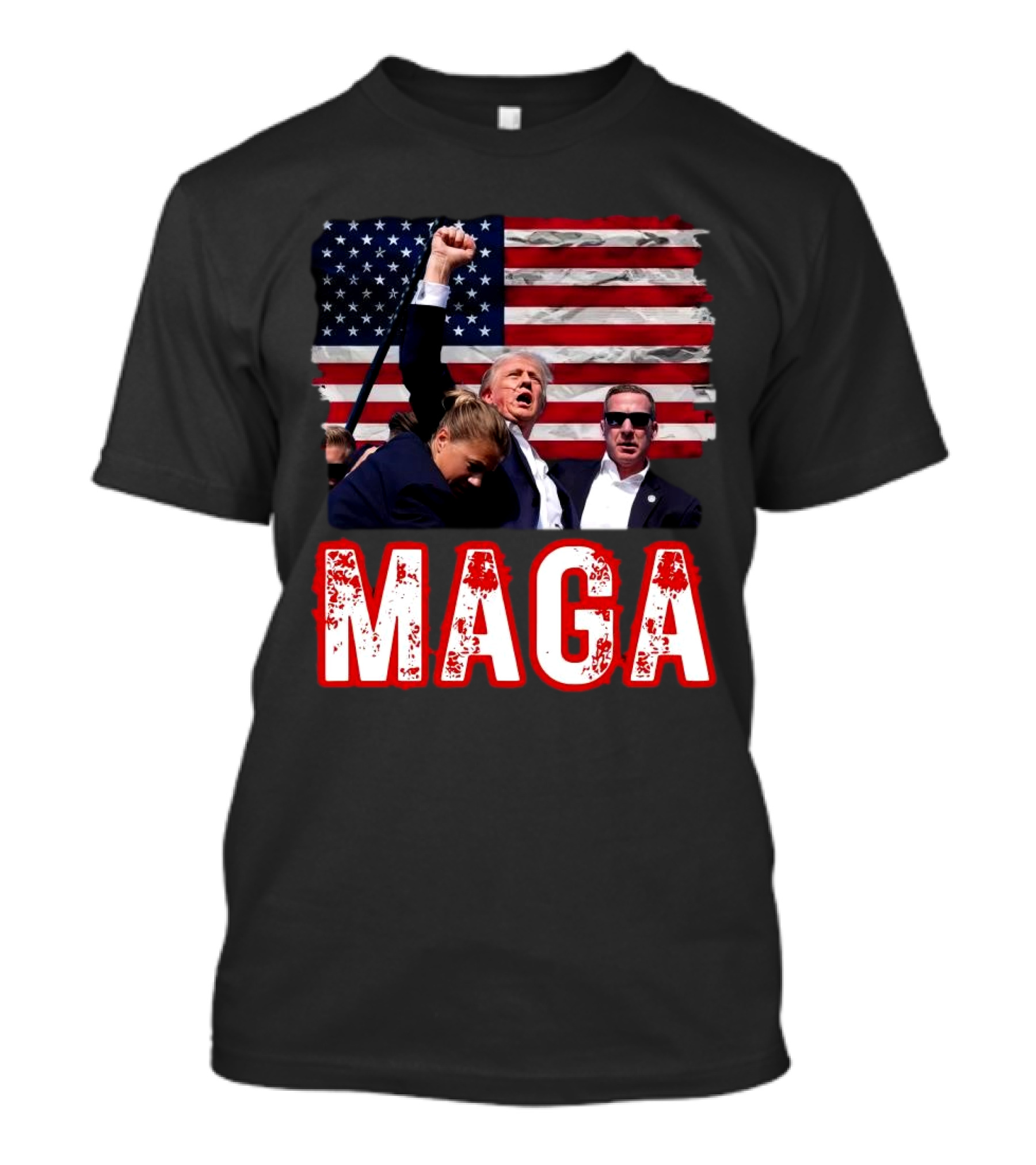 MAGA Trump Iconic Fist Raised With American Flag T-Shirt
