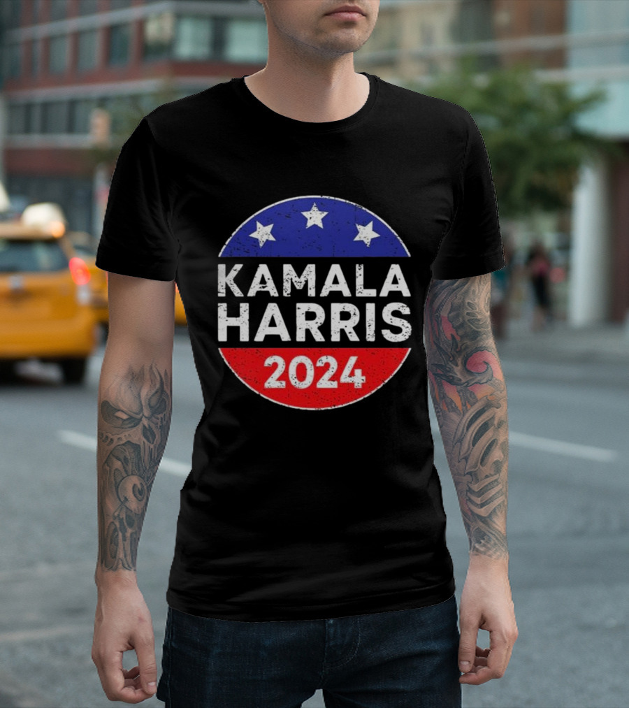 Kamala Harris 2024 Stars and Stripes Campaign Button T-Shirt