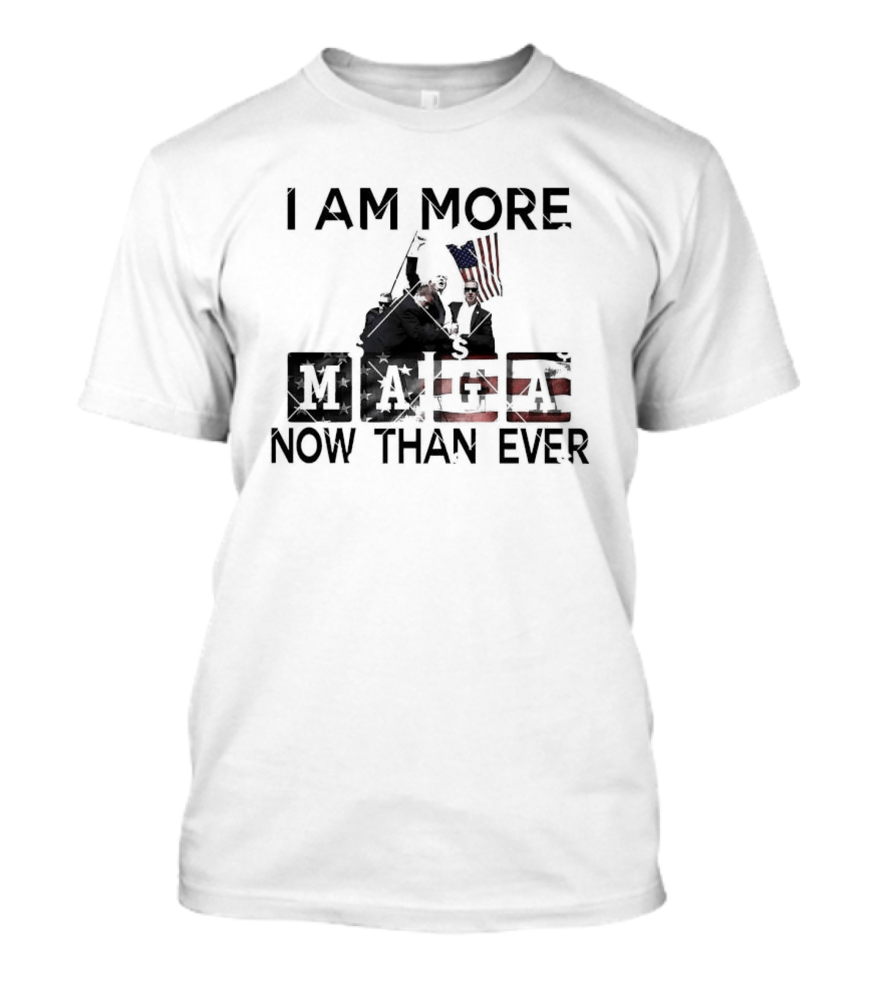I AM MORE MAGA NOW THAN EVER Trump Shooting Logo With American Flag T-Shirt