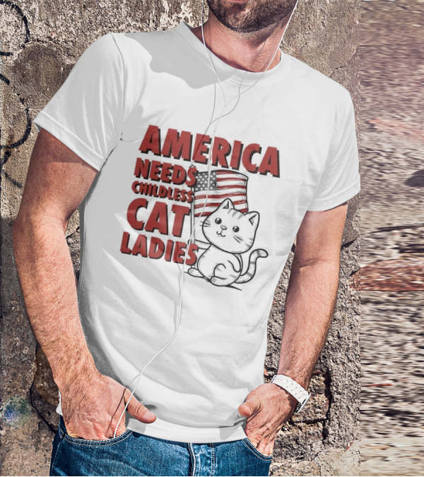 America Needs Childless Cat Ladies Cat With American Flag T-Shirt