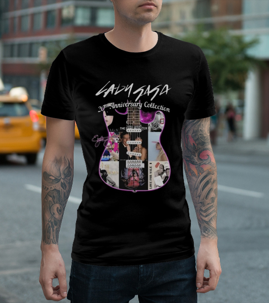 Lady Gaga The Fame Monster Signature 20th Anniversary Collection Guitar Collage T-Shirt