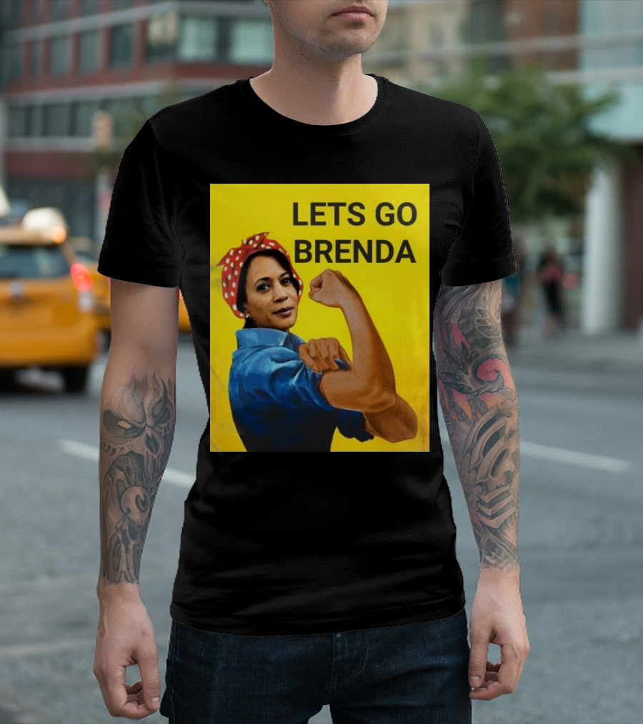 LETS GO BRENDA Referring To Harris Iconic Image Yellow Background T-Shirt
