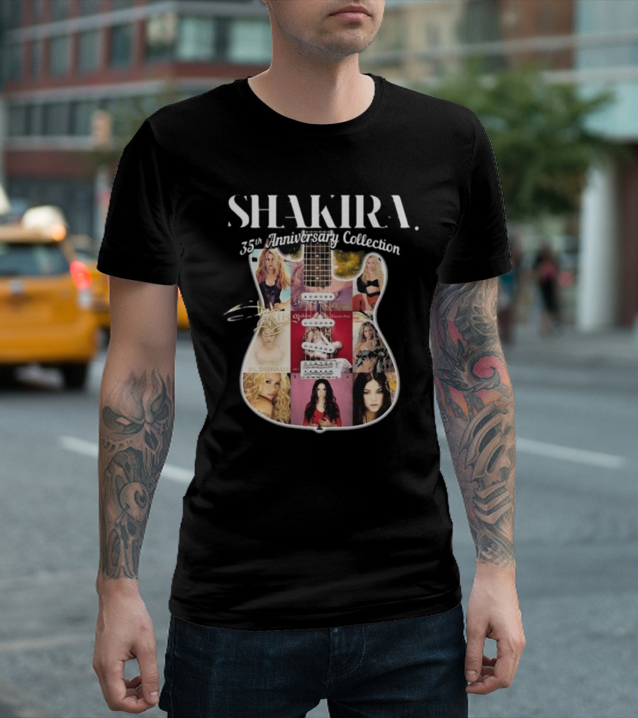 Shakira 35th Anniversary Collection Signature Album Covers Guitar T-Shirt