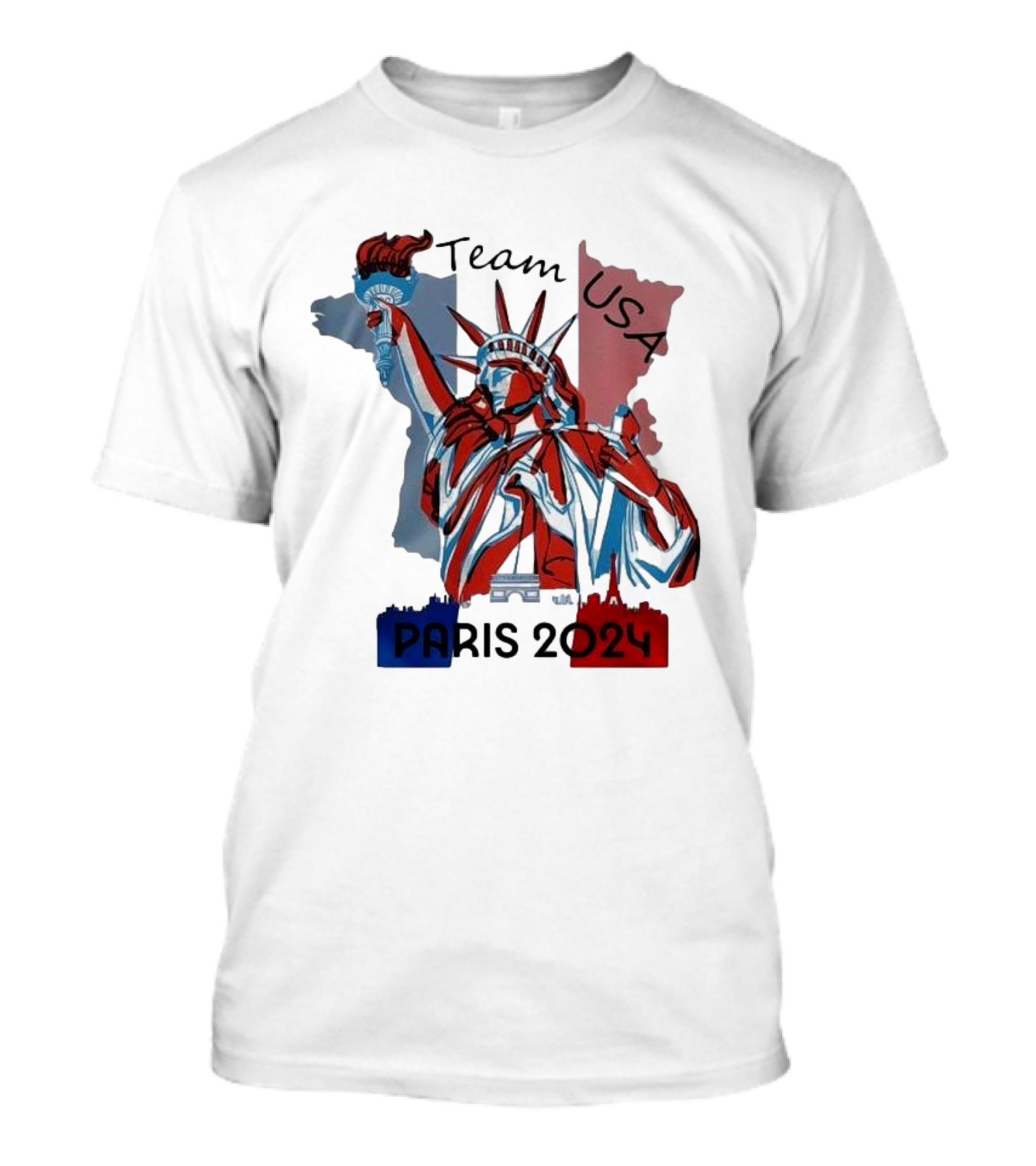 Team USA Paris 2024 Liberty Statue France Map T-Shirt