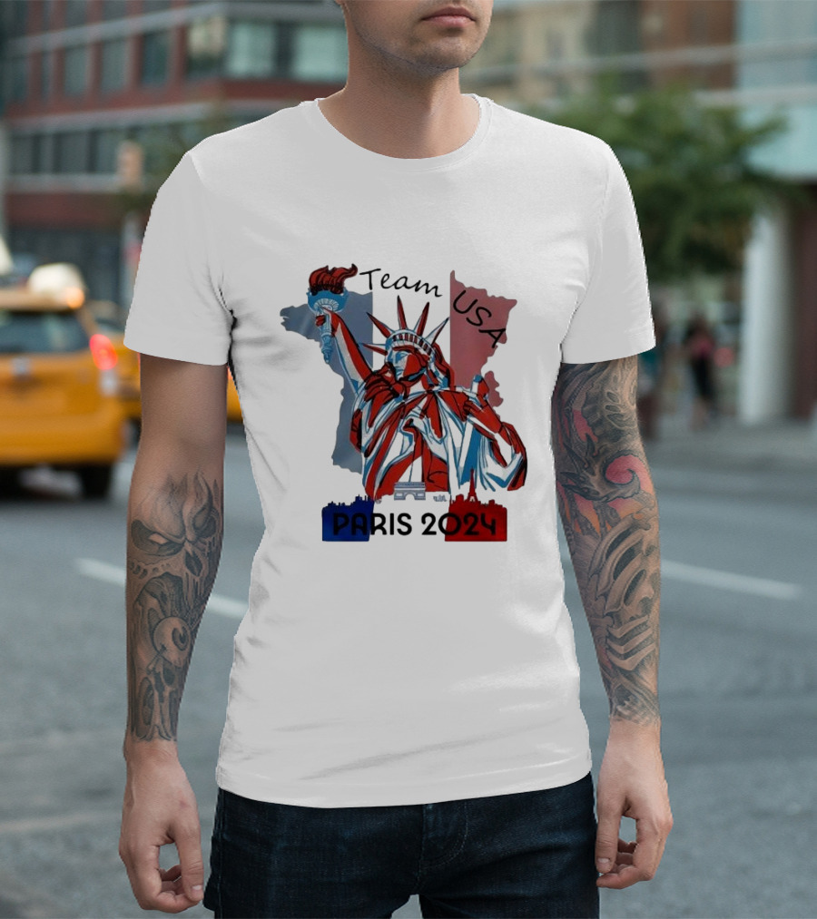 Team USA Paris 2024 Liberty Statue France Map T-Shirt