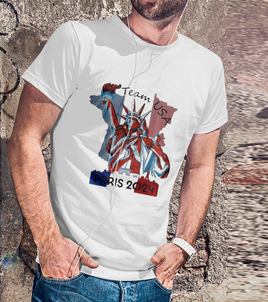 Team USA Paris 2024 Liberty Statue France Map T-Shirt