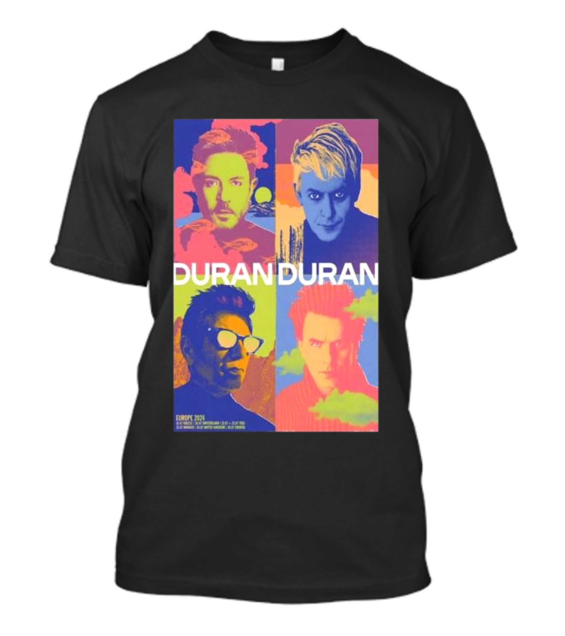 Duran Duran Europe 2024 Tour Poster Vibrant Pop Art Style Band Members T-Shirt