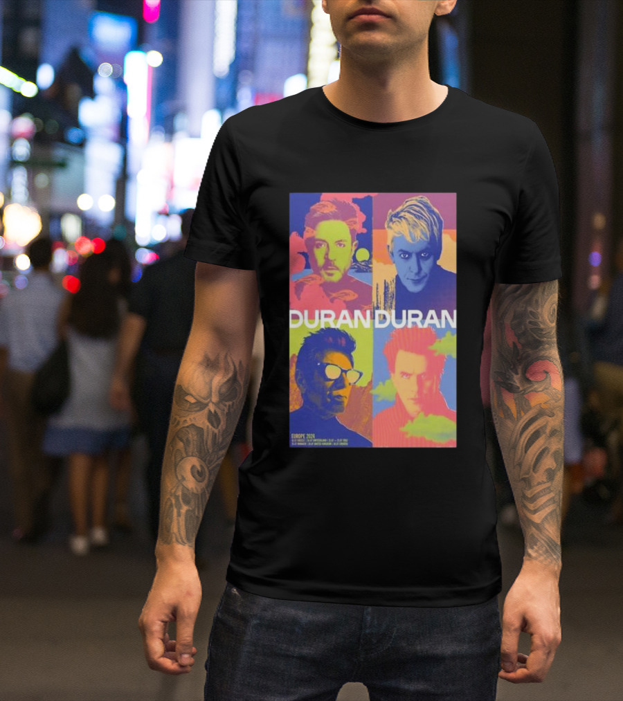 Duran Duran Europe 2024 Tour Poster Vibrant Pop Art Style Band Members T-Shirt