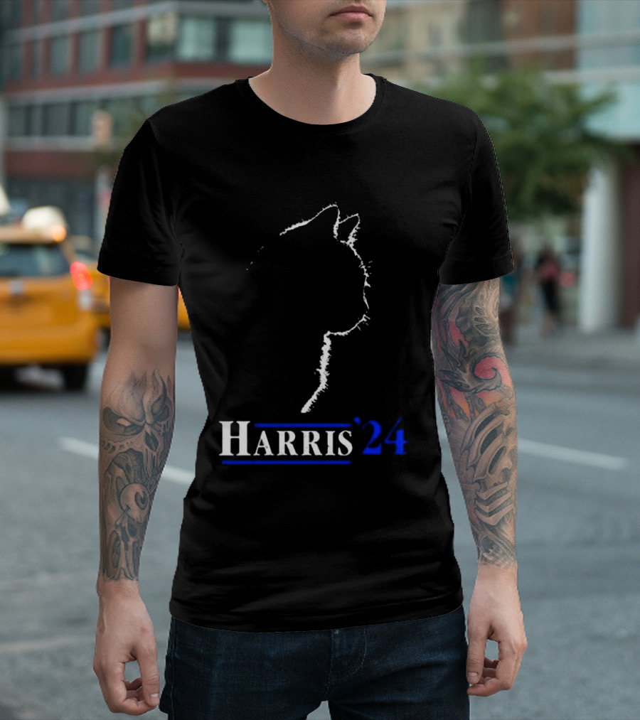 Cat Ladies For Kamala Harris 2024 President Funny Cat Silhouette HARRIS '24 T-Shirt