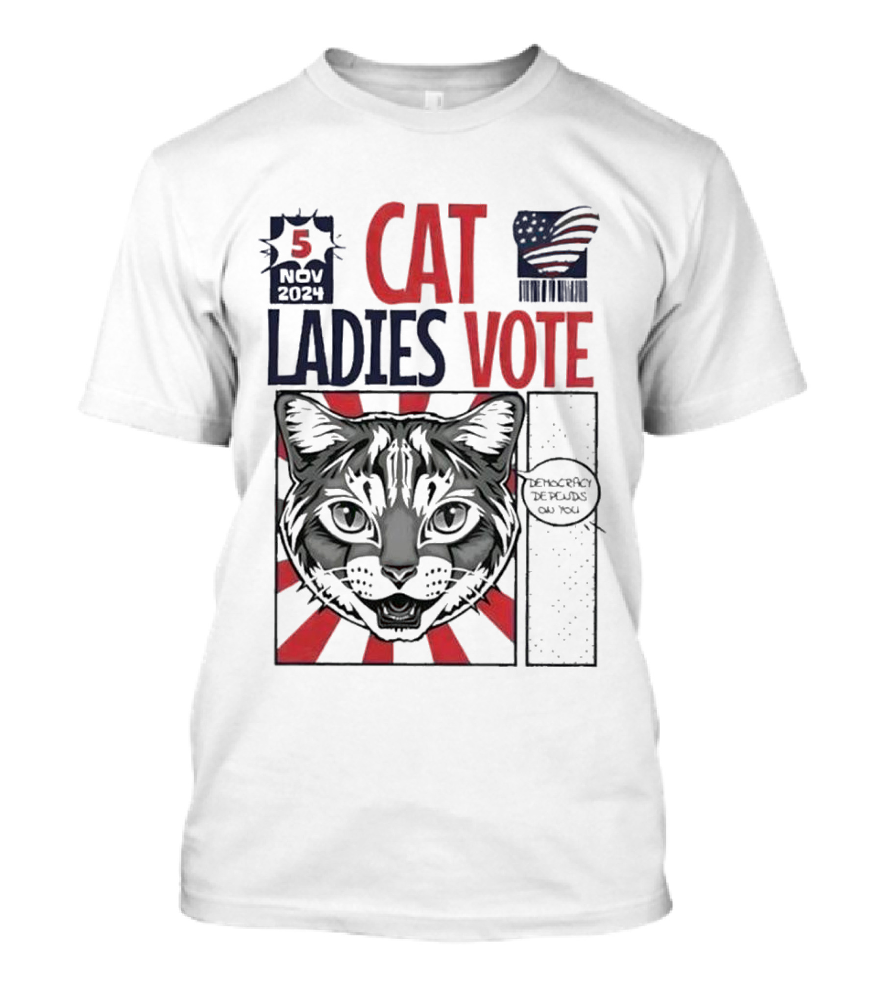 5 November 2024 Cat Ladies Vote Democracy Depends On You Election Political T-Shirt