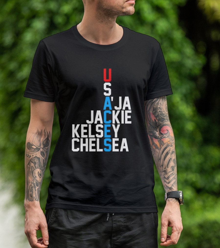 Usaces A’ja Jackie Kelsey Chelsea Team Names Vertical Arrangement T-Shirt
