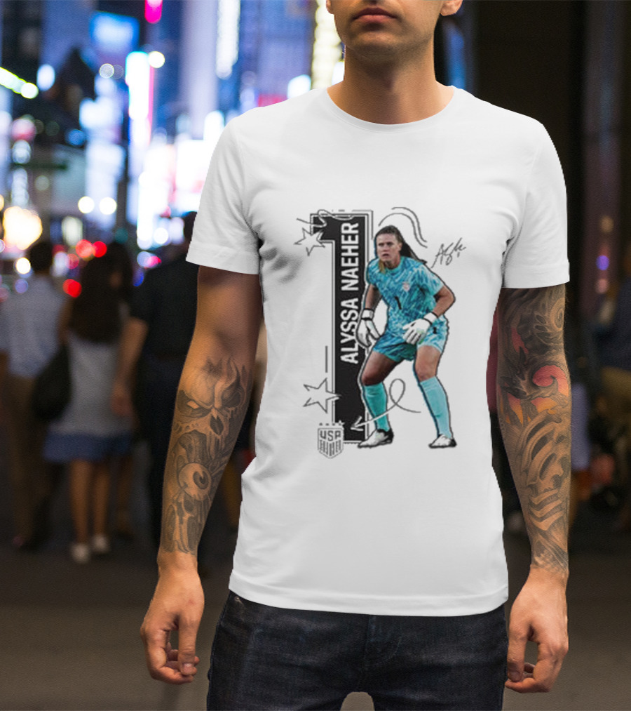 USWNT Alyssa Naeher Number One Star Keeper Signature T-Shirt