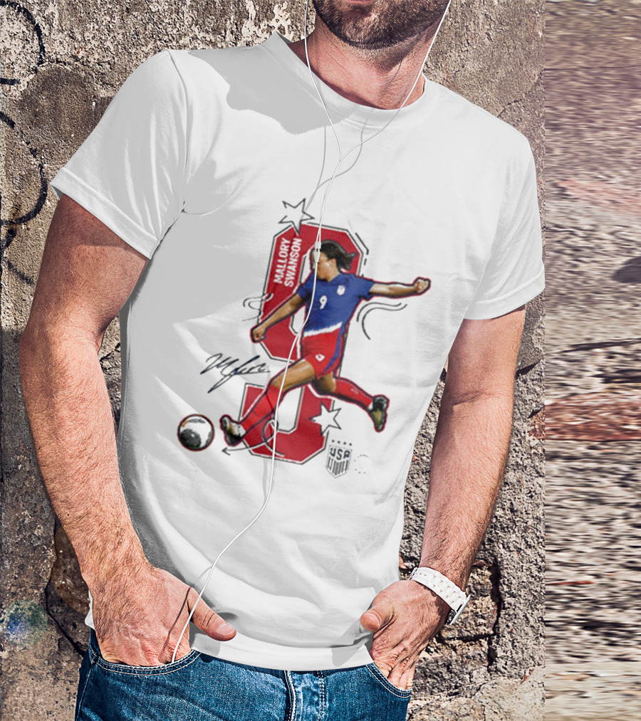 Mallory Swanson Number 9 USWNT Signature Red And Blue Player Action T-Shirt