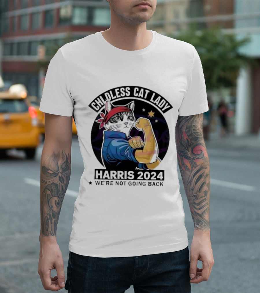 Childless Cat Lady Harris 2024 We're Not Going Back Rosie the Riveter Cat T-Shirt
