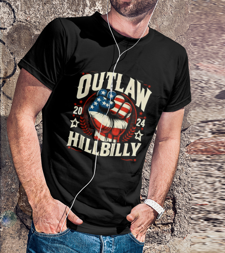 Outlaw Hillbilly 2024 US Flag Fist Vintage Retro Trump Vance T-Shirt