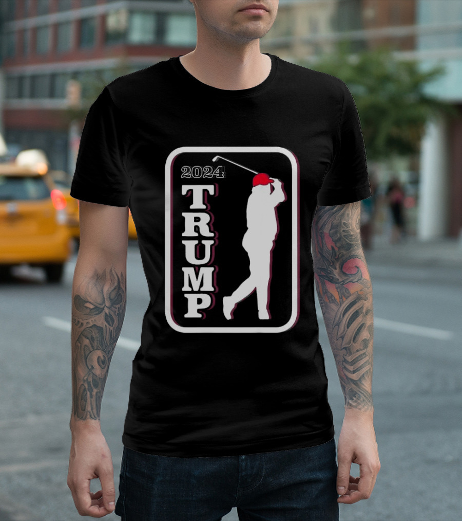 Trump 2024 Golf Silhouette Red Hat Badge T-Shirt