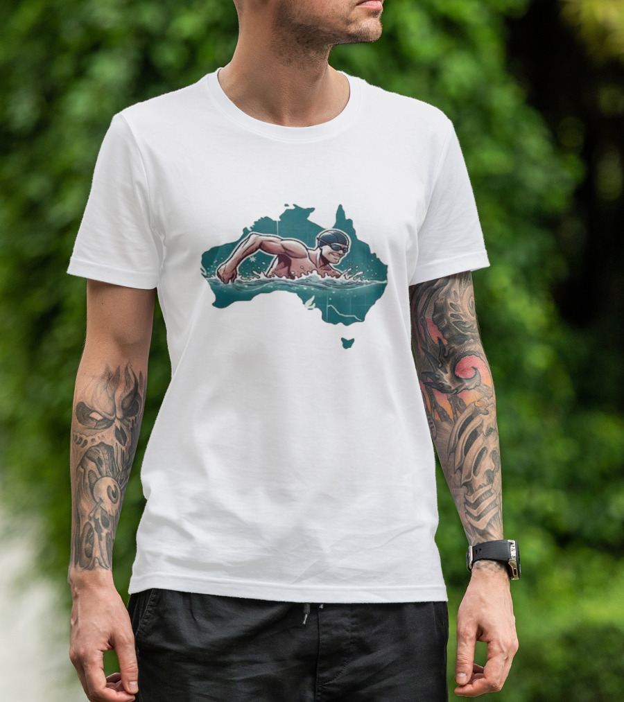 Paris 2024 Aussie Swimmer Australia Map T-Shirt